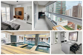 1 min da Praia com vista, ar cond, piscina climatizada